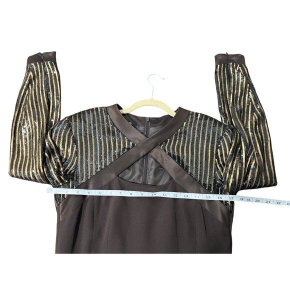 Vintage Escada Couture Brown Silk Dress Gold Sequin Sleeves Size 36 / US 4 - Picture 4 of 5